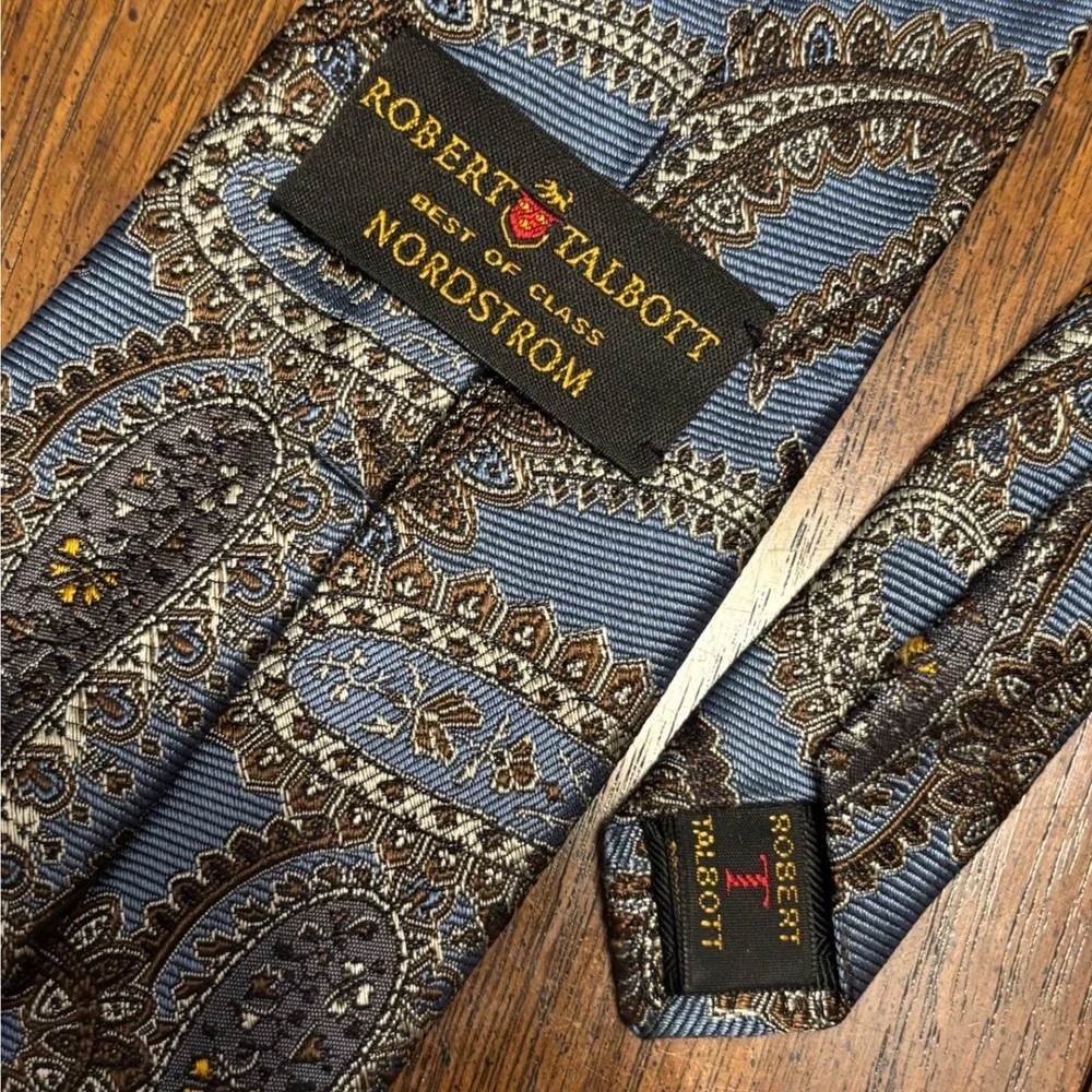 Robert Talbott Best of Class Nordstrom Mens Blue Brown Paisley Silk Tie 60x3.5